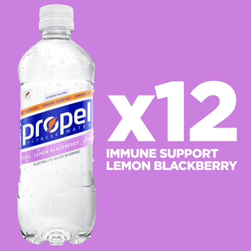 Propel Immune Support Electrolyte Enhanced Water Sports Drink, Lemon Blackberry Flavored Water, 100% DV Vitamin C + Zinc, Zero C