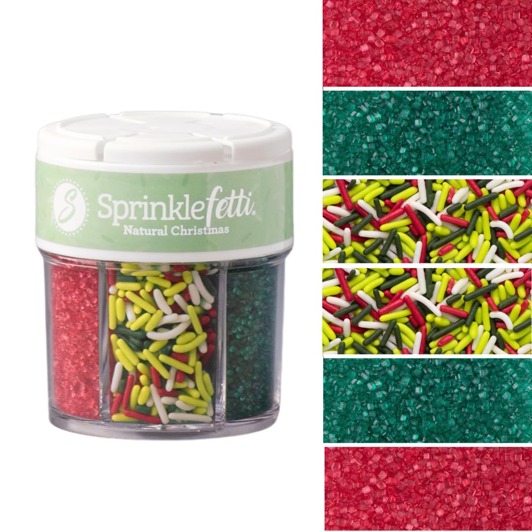 Sweets Indeed Dye Free Christmas Sprinkles - 2.75 oz 6-Cell Holiday Jar | Red Sanding Sugar  Green Sanding Sugar & Christmas Jimmies | Natural Edible Cookie  Cupcake & Cake Decorations