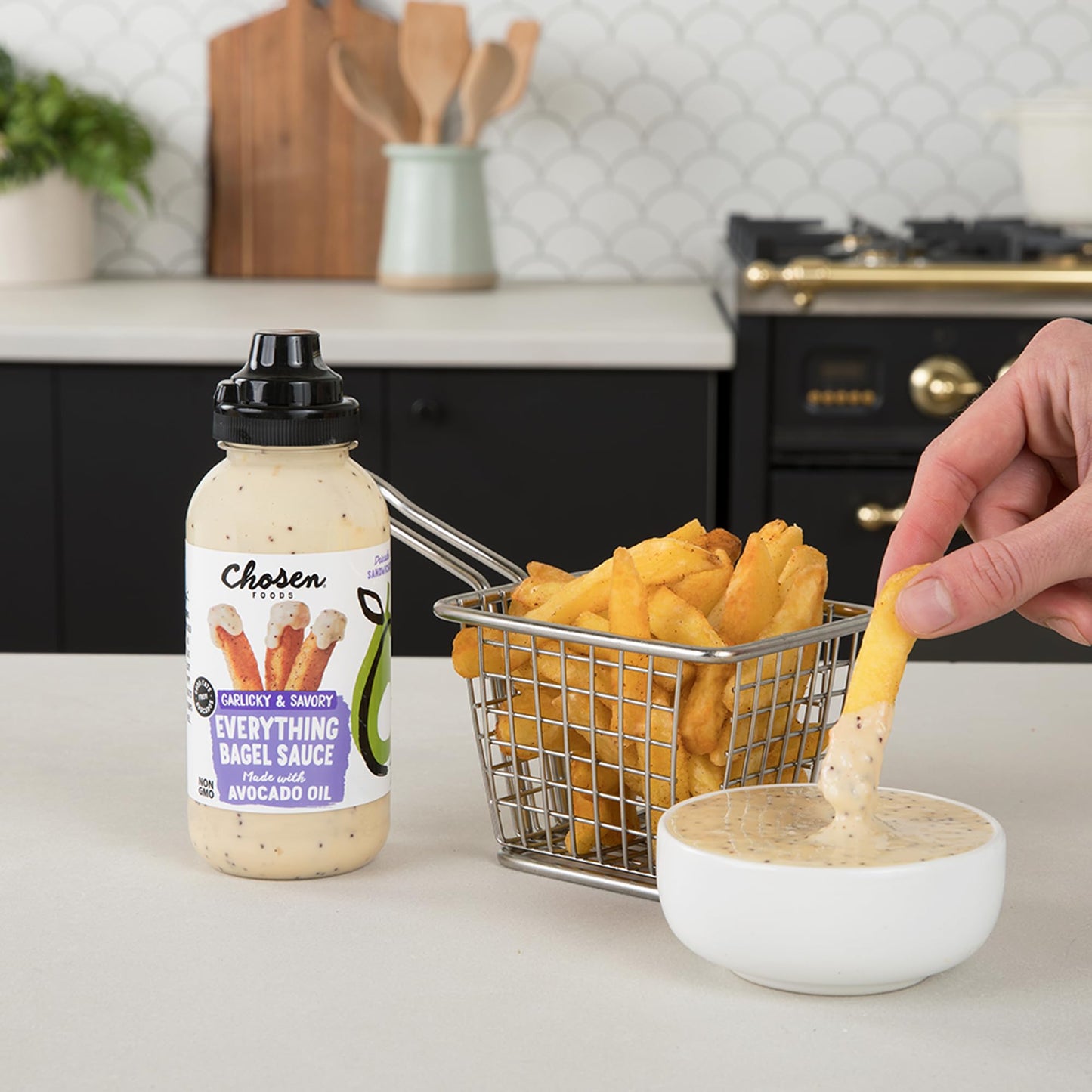 Chosen Foods Everything Bagel Sauce, for Hamburgers, Sandwiches, Nuggets, Wings, Fries, and More 9 floz