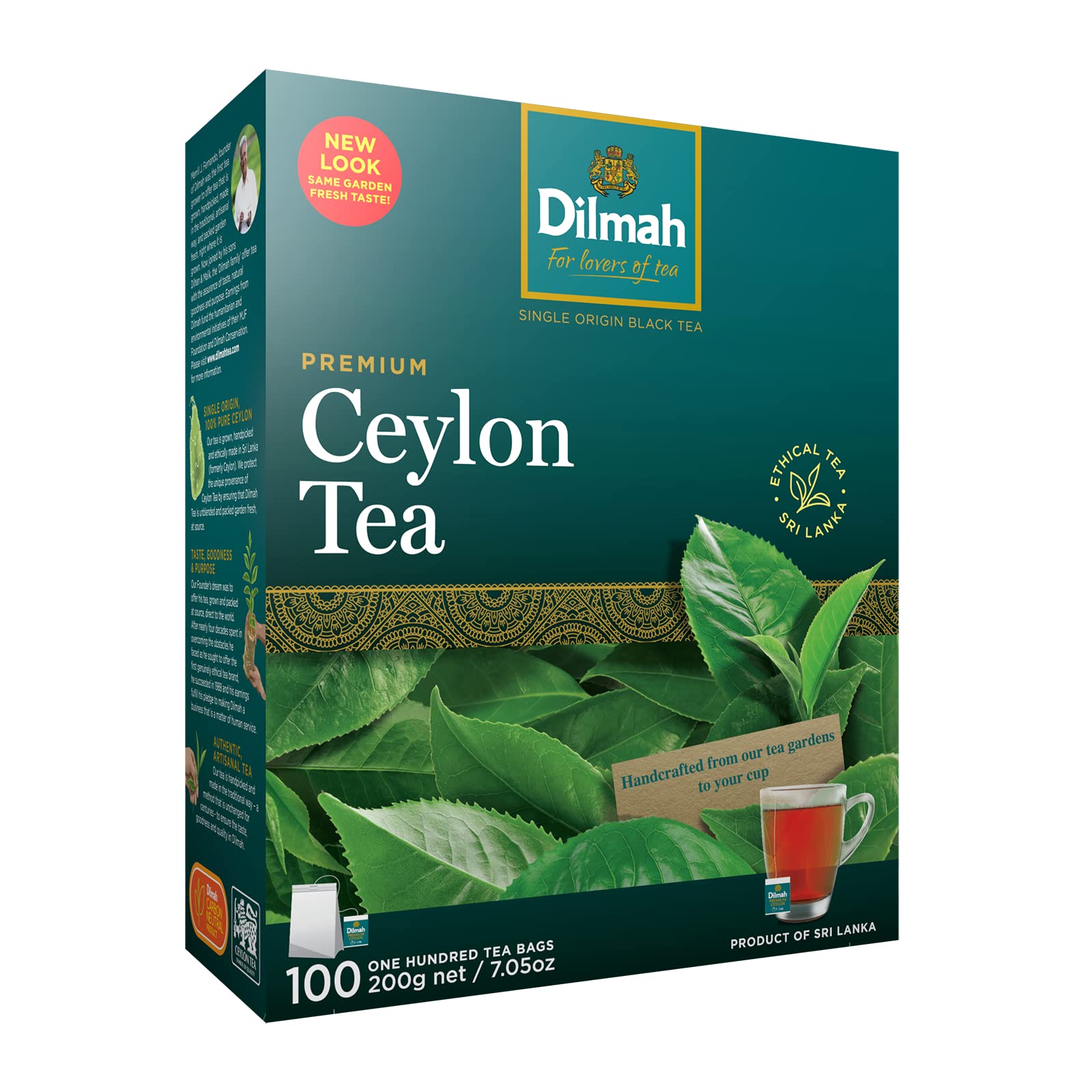 Dilmah Premium Ceylon Black Tea - Strong & Aromatic - 100 Tea Bags - Single Pack - Unblended Single Origin - Model DM82944