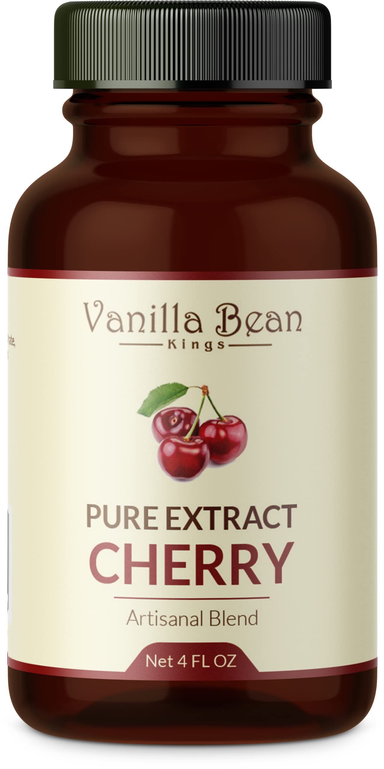 Vanilla Bean Kings Pure Cherry Extract - Natural Flavoring for Baking & Cooking - 4 fl oz