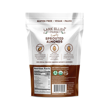 Lark Ellen Farm Raw Almonds, Sprouted Unsalted, Steam Pasteurized, Certified Usda Organic, Gluten-Free Whole Shelled California