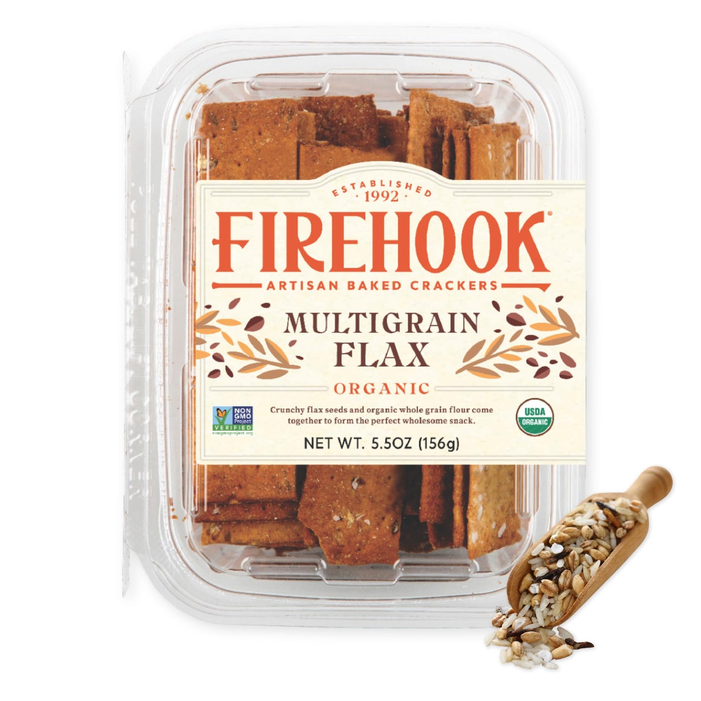 Firehook Multigrain Flax Crackers - Organic, Non-GMO, Kosher, 5.5 oz Box