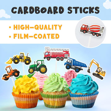 Wernnsai Construction Cupcake Topper - Construction Zone Birthday Party Supplies 40 Pcs Dump Truck Excavator Tractor Cake Food P