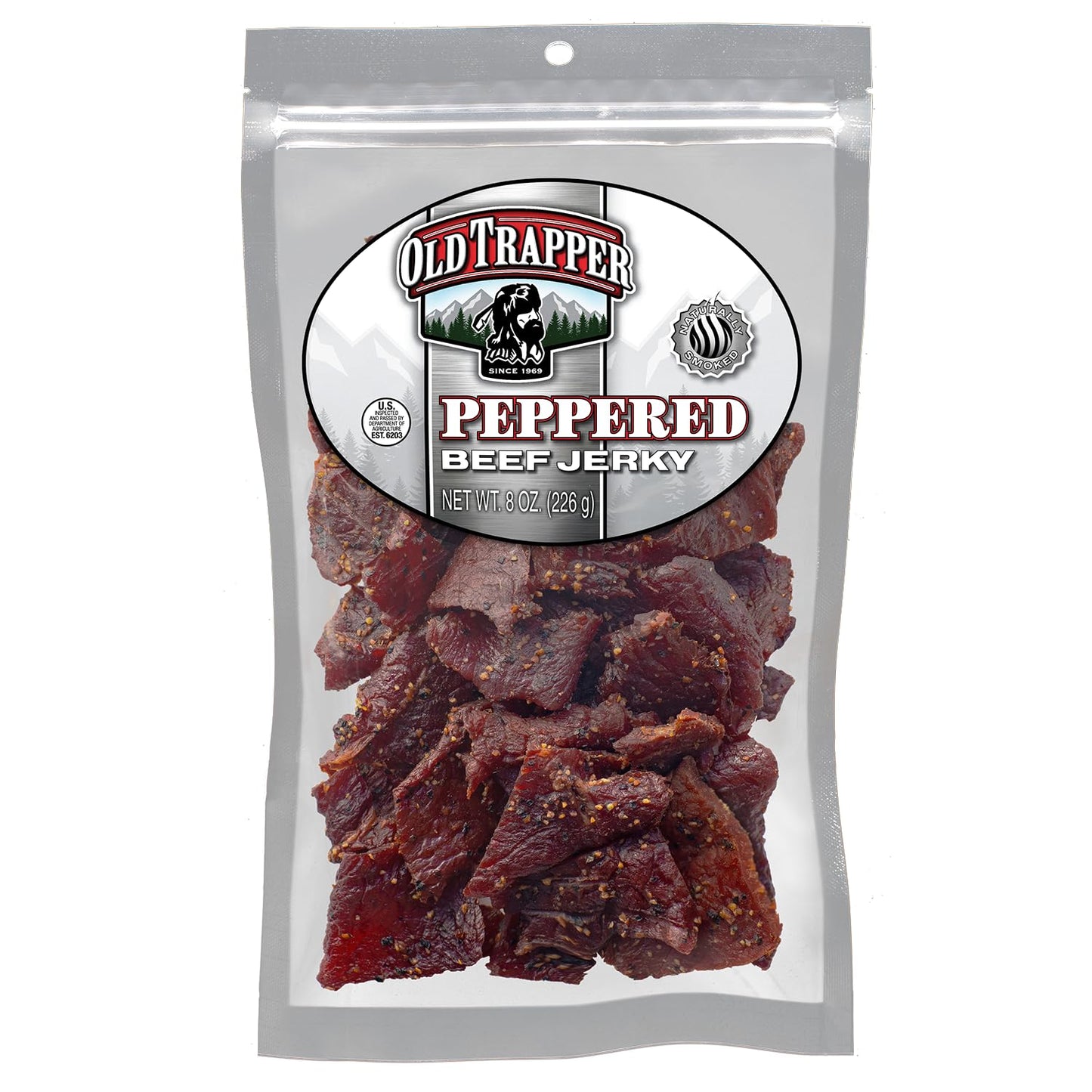 Old Trapper Beef Jerky, Peppered, 8 Ounce Pack, 11g Protein, Zero Fat, Spicy Meat Snack