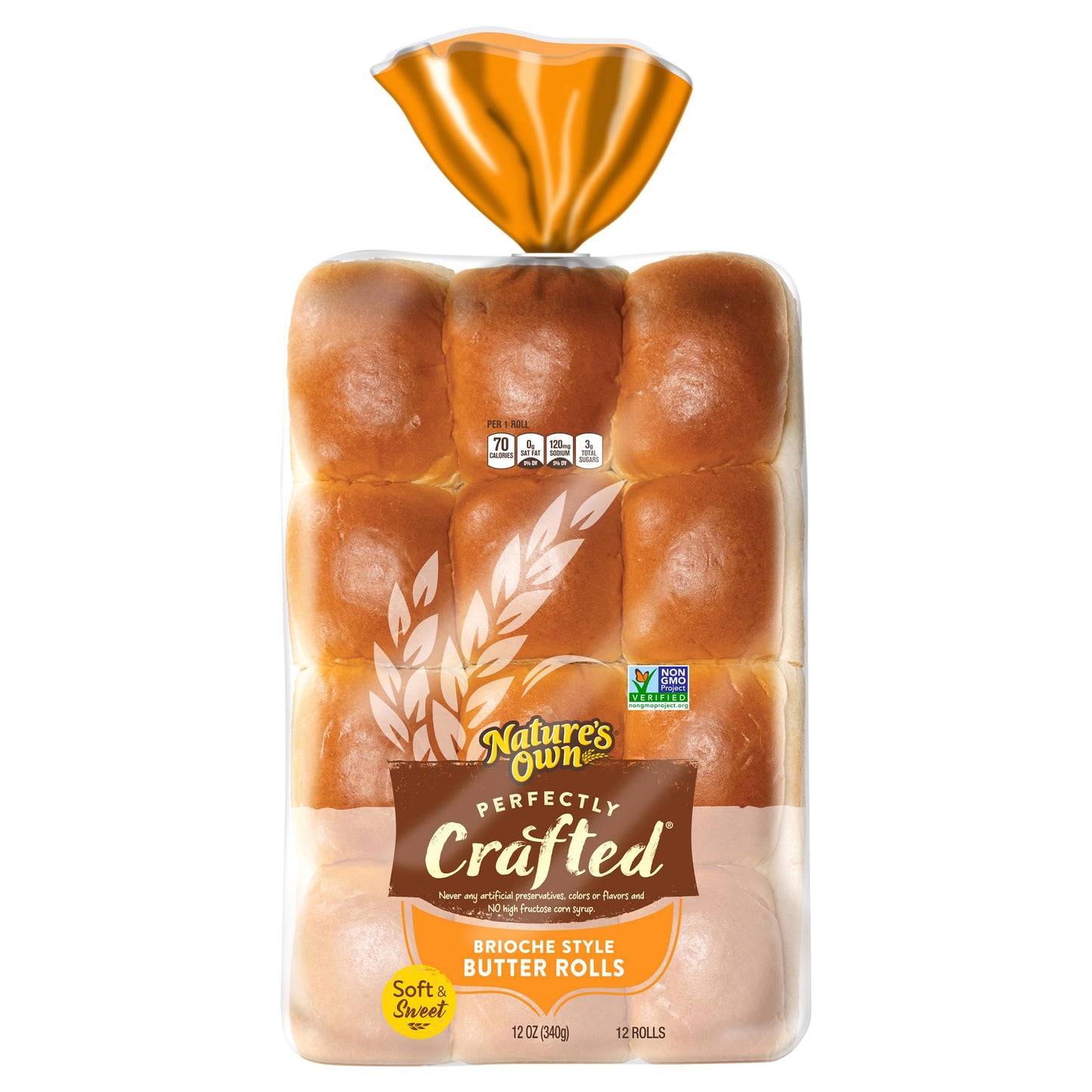 Natures Own Perfectly Crafted Brioche Style Butter Rolls, Non-GMO Dinner Rolls, 12 Count