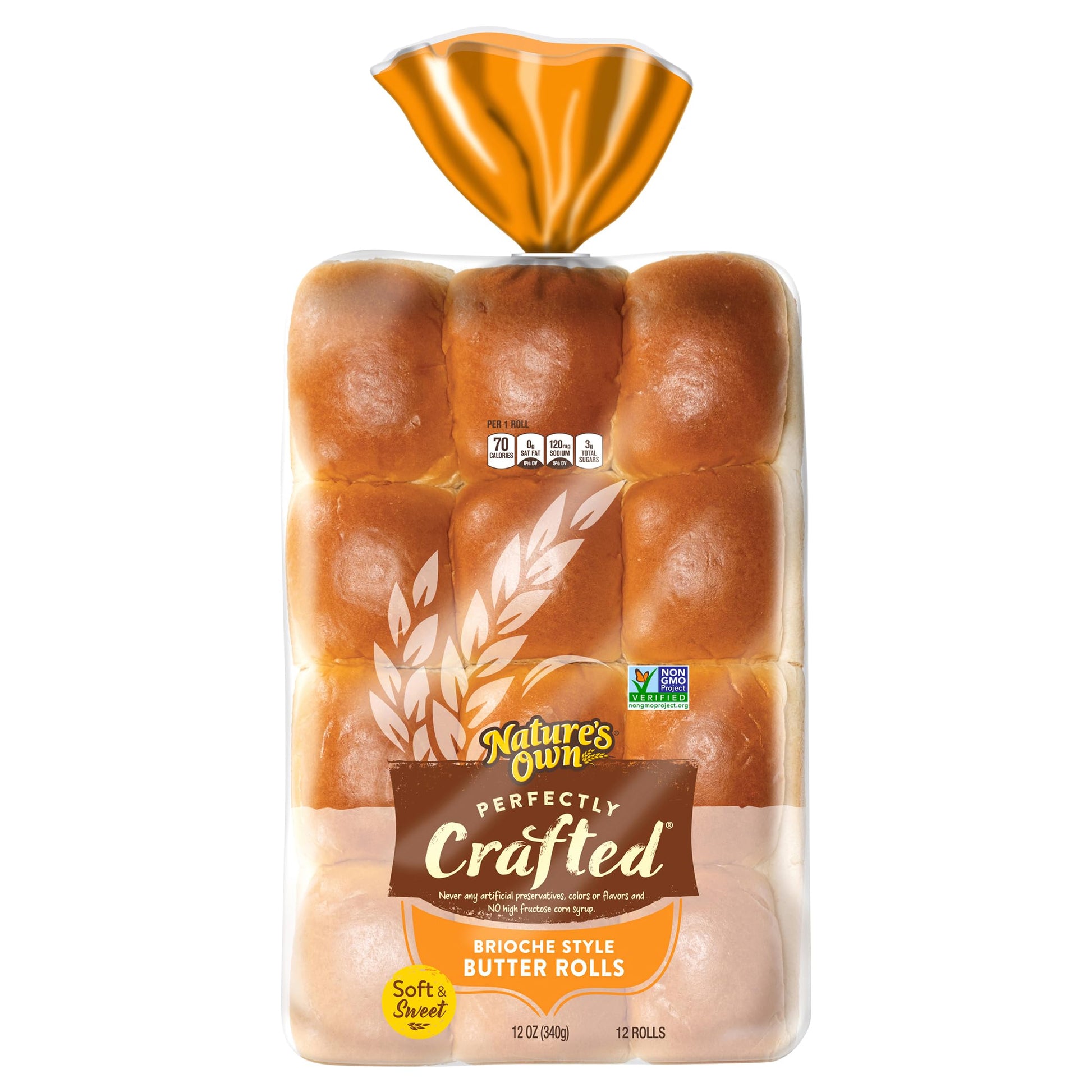 Natures Own Perfectly Crafted Brioche Style Butter Rolls, Non-GMO Dinner Rolls, 12 Count