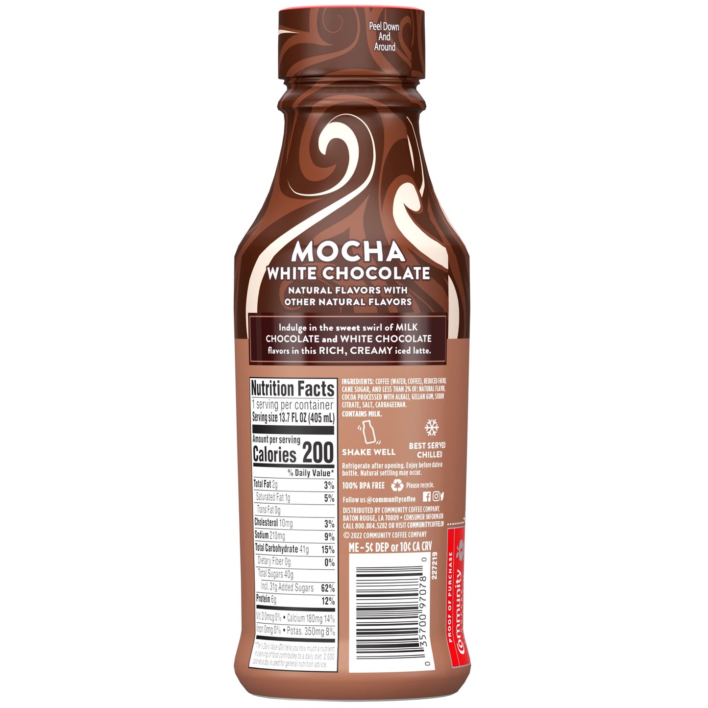 Community Coffee Mocha White Chocolate Iced Latte Ready To Drink 13.7 Ounce Bottle