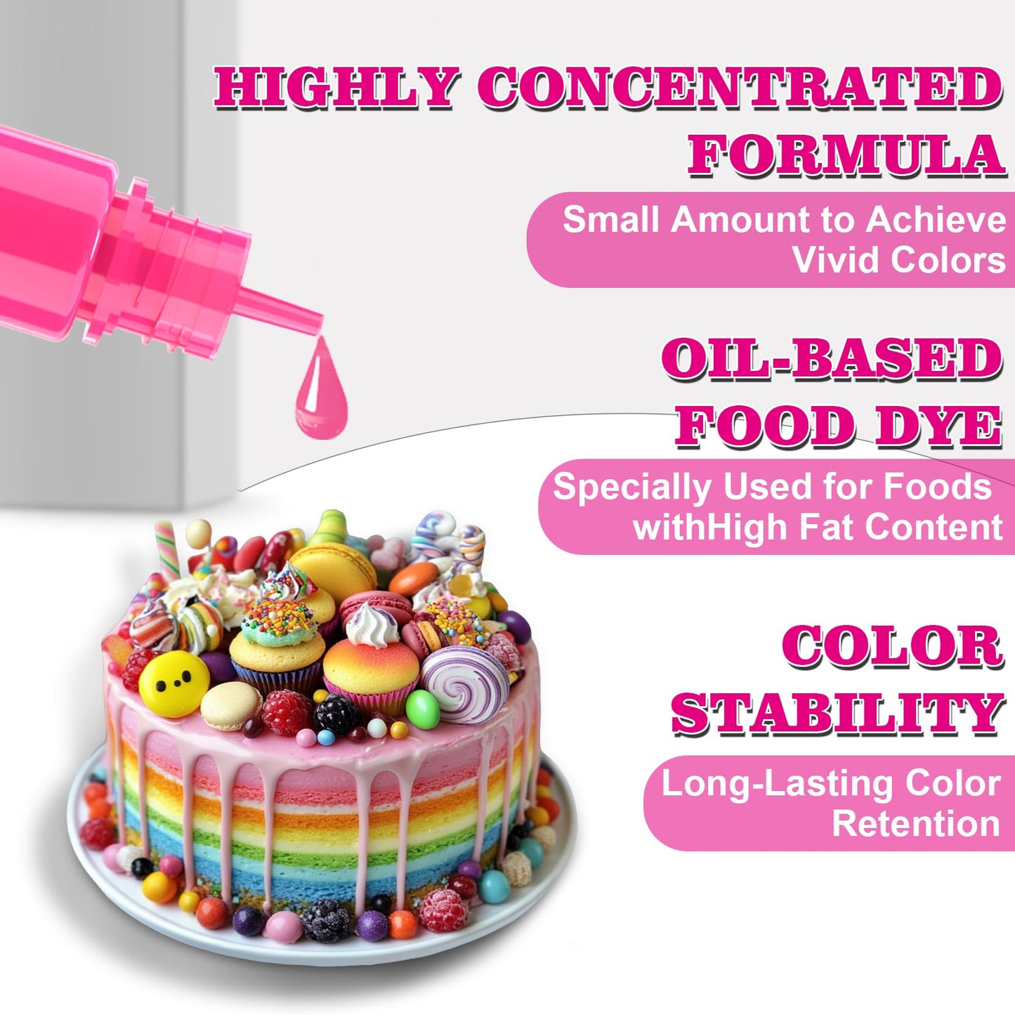 Togcolr 24 Color Oil Based Food Coloring Set, 0.35 Fl Oz Bottles, Concentrated for Chocolate Melts and Candy, Red