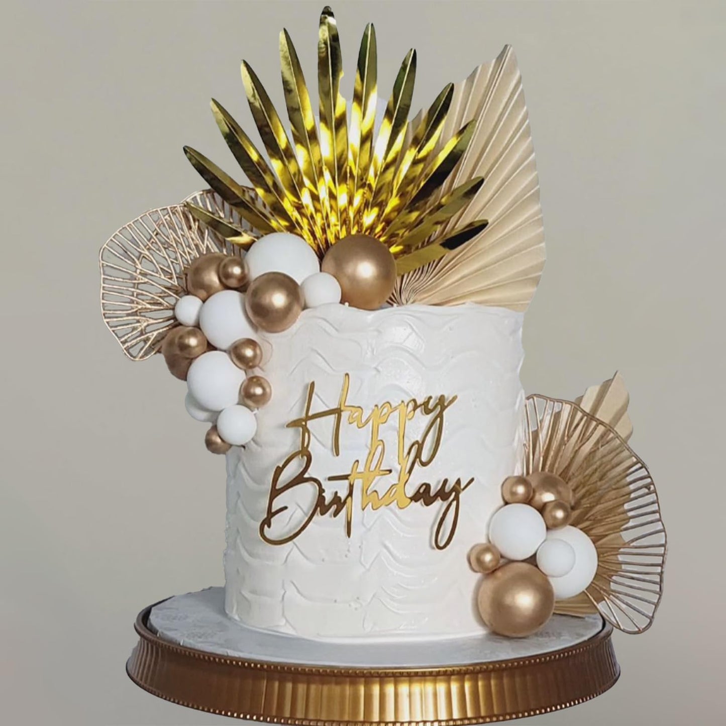 Gold Cake Toppers White Gold Cake Decorations for Women Men Birthday Boho Wedding Gold Cake Decor Birthday Cake Decoration (whit