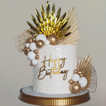 Gold Cake Toppers White Gold Cake Decorations for Women Men Birthday Boho Wedding Gold Cake Decor Birthday Cake Decoration (whit