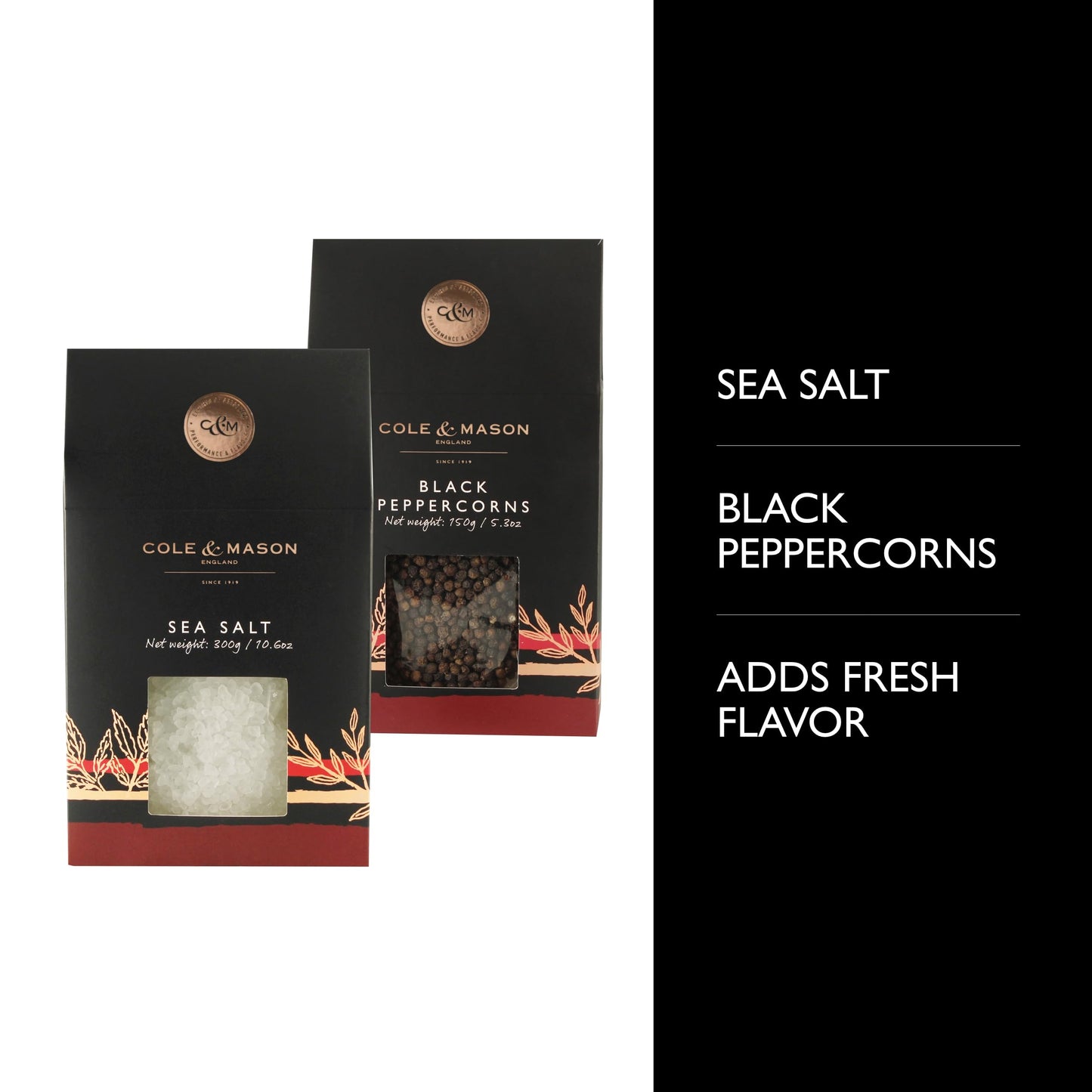 Cole & Mason Gourmet Spice Refill Box - Pairs Well With Chicken, Beef, Pork & More - Salt & Peppercorn Refill For Salt & Pepper