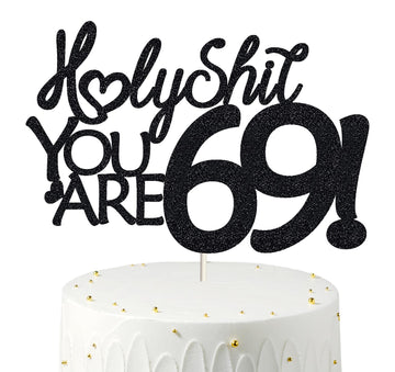 Happy 69th Birthday Cake Topper 69 Birthday Cake Toppers-Black Glitter, Funny 69th Cake Topper for Men For Women, 69th birthday 