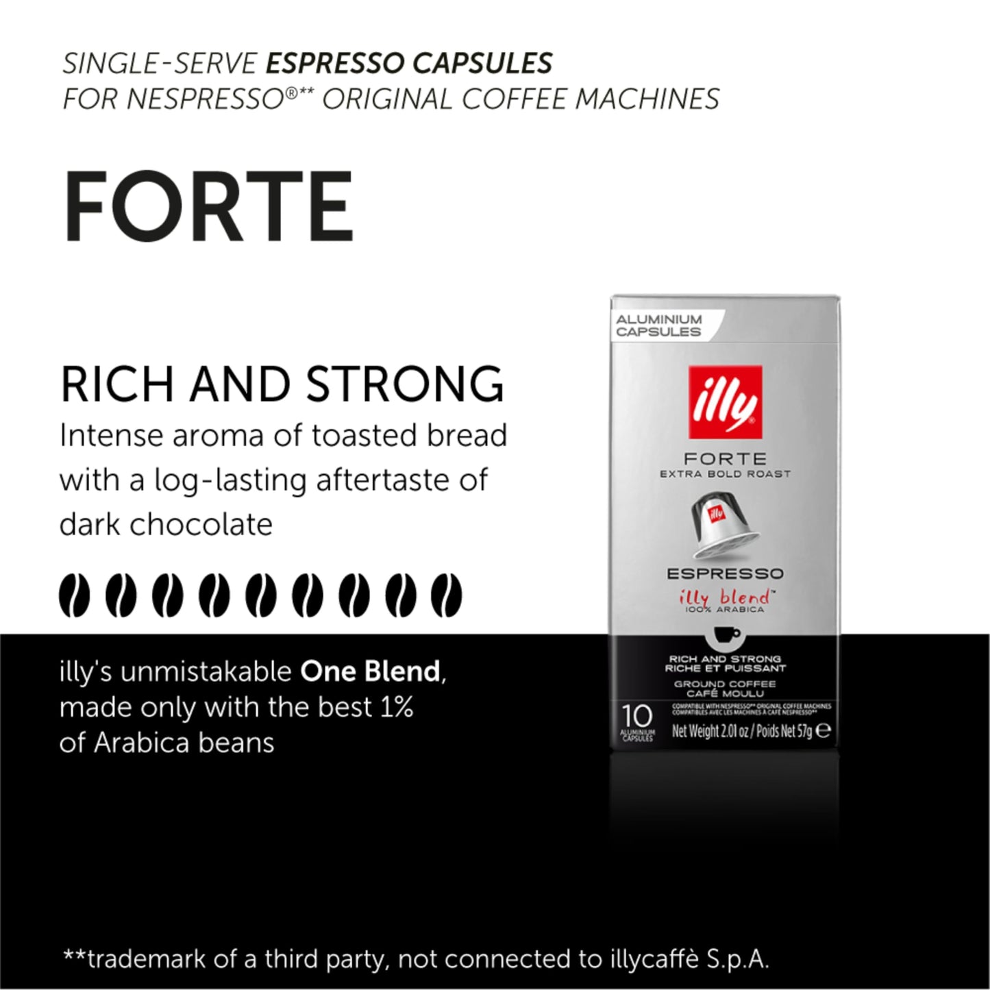 illy Aluminum Espresso compact pieces - Compatible with Nespresso - Forte Extra Bold Roast - 10 Count (Pack of 10)