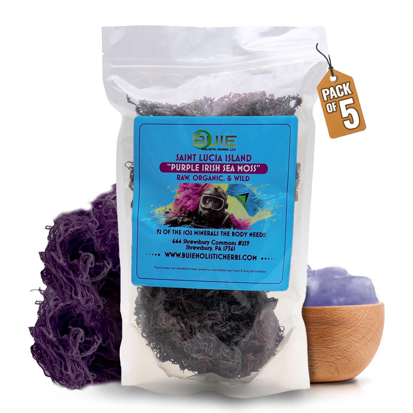 Purple Irish Sea Moss | Wildcrafted from St. Lucia | 80oz Makes ~1200+ oz Sea Moss Gel | 100% Natural, Raw & Sun-Dried | Dr. Seb