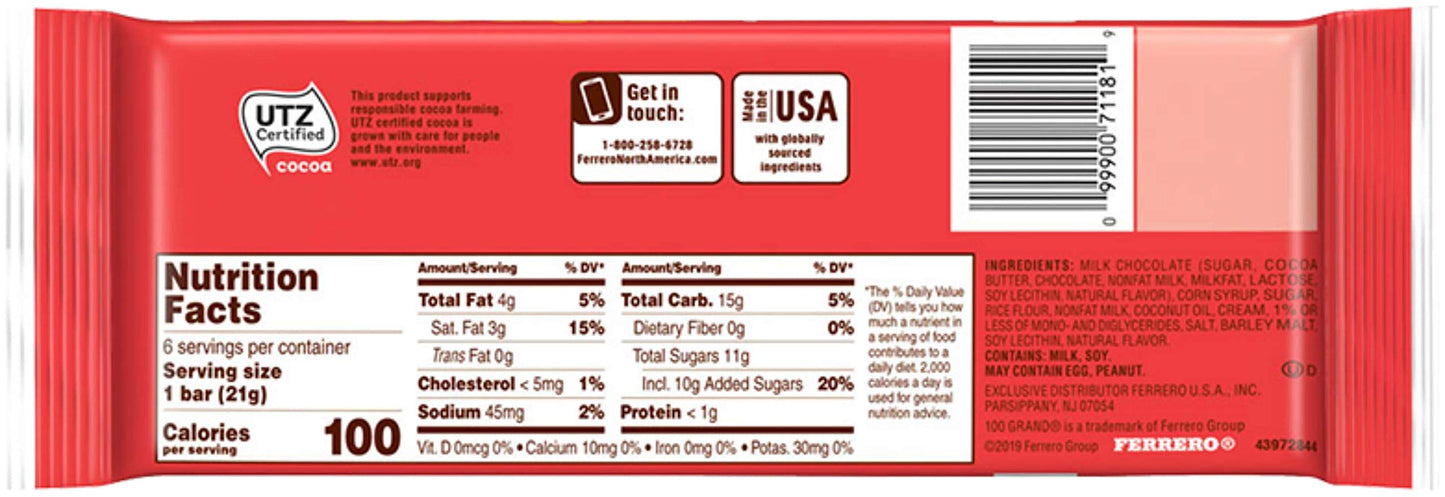 100 Grand Fun Size, 4.5 oz, 6 Count (Pack of 1)