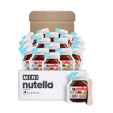 Nutella Mini Cups - 20 Single Serve Snack Packs (0.52 oz Each) + 20 Wooden Spoons - Holiday Chocolate Treats, Coworker Gift Idea