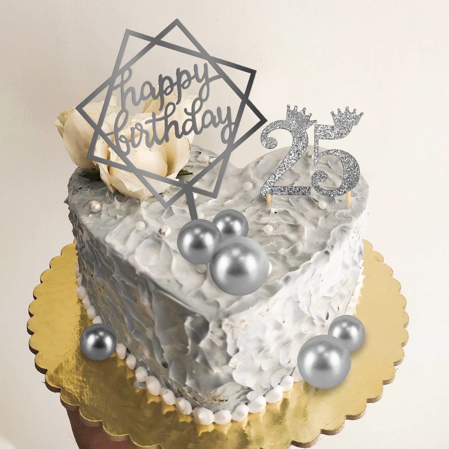 25 Pcs Birthday Cake Topper Set, Acrylic Happy Birthday Cake Toppers Numbers 0-9 Crown Cake Topper Ball Shaped Cake Insert Toppe