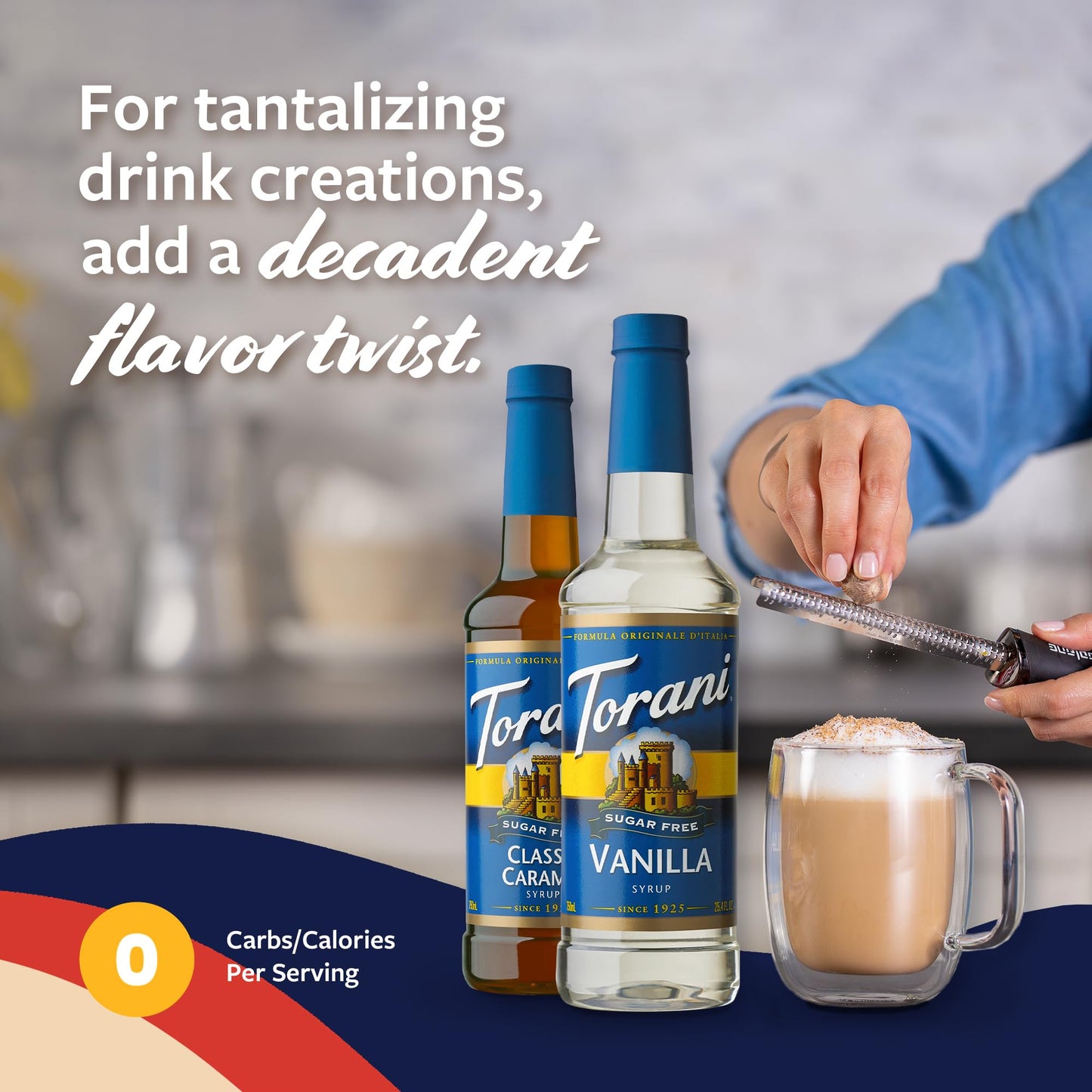 Torani Sugar Free Vanilla Syrup And Sugar Free Classic Caramel Syrup Variety 2-Pack, Coffee Syrups For Drinks, Pumps Included, 2