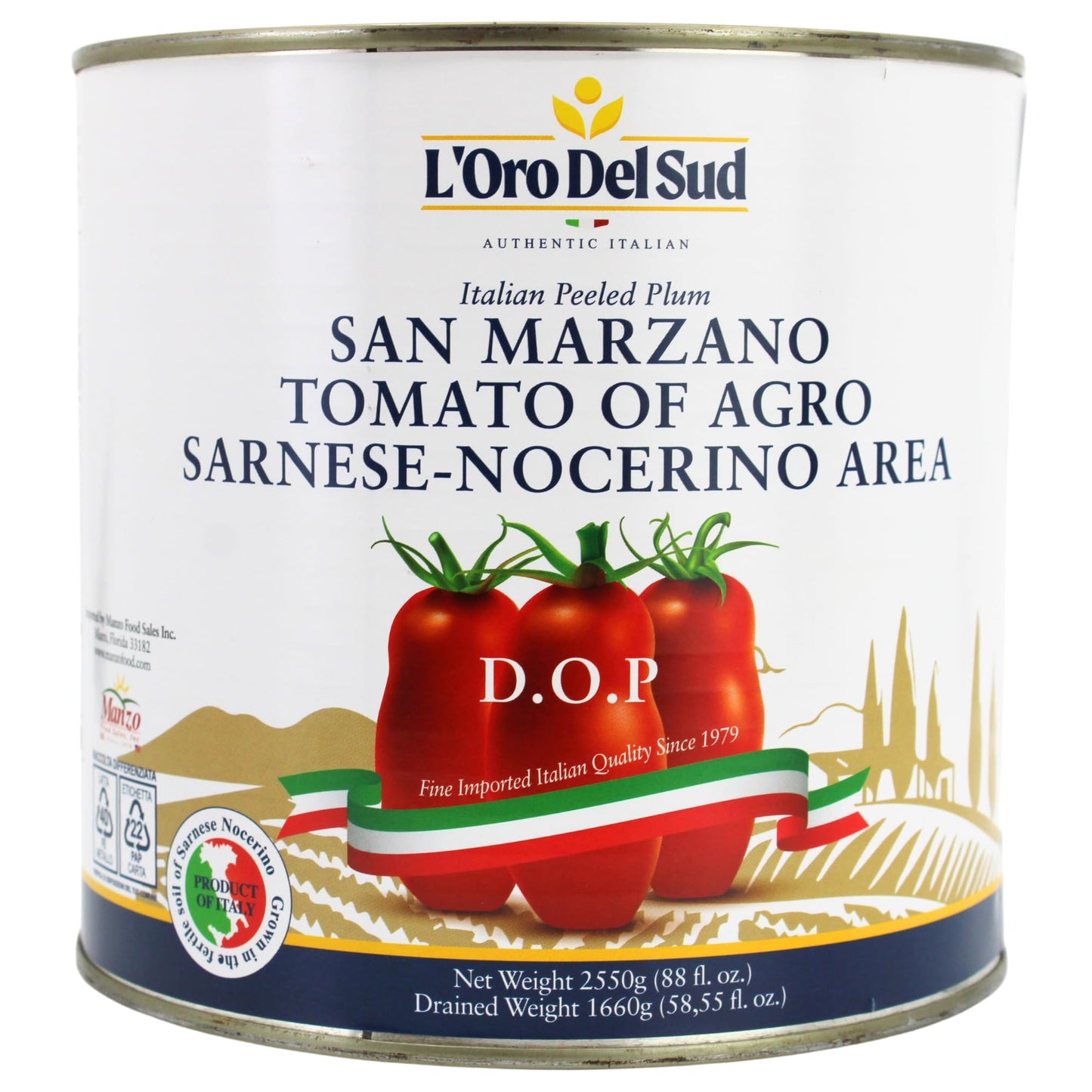 D.O.P San Marzano Tomatoes canned of Agro Sarnese-Nocerino Area, Net Wt. 2550g (88 fl. oz) L'Oro Del Sud Pomodoro San Marzano de