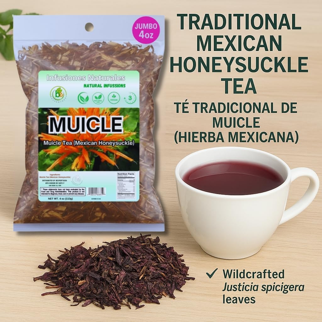 Muicle Herbal Tea (Mexican Honeysuckle) - 4 oz Loose Leaf - 100% Natural  Wildcrafted  Vegan  Non-GMO  Gluten-Free  Caffeine-Free - Authentic Mexican Herbal Infusion - by BexpertsUSA
