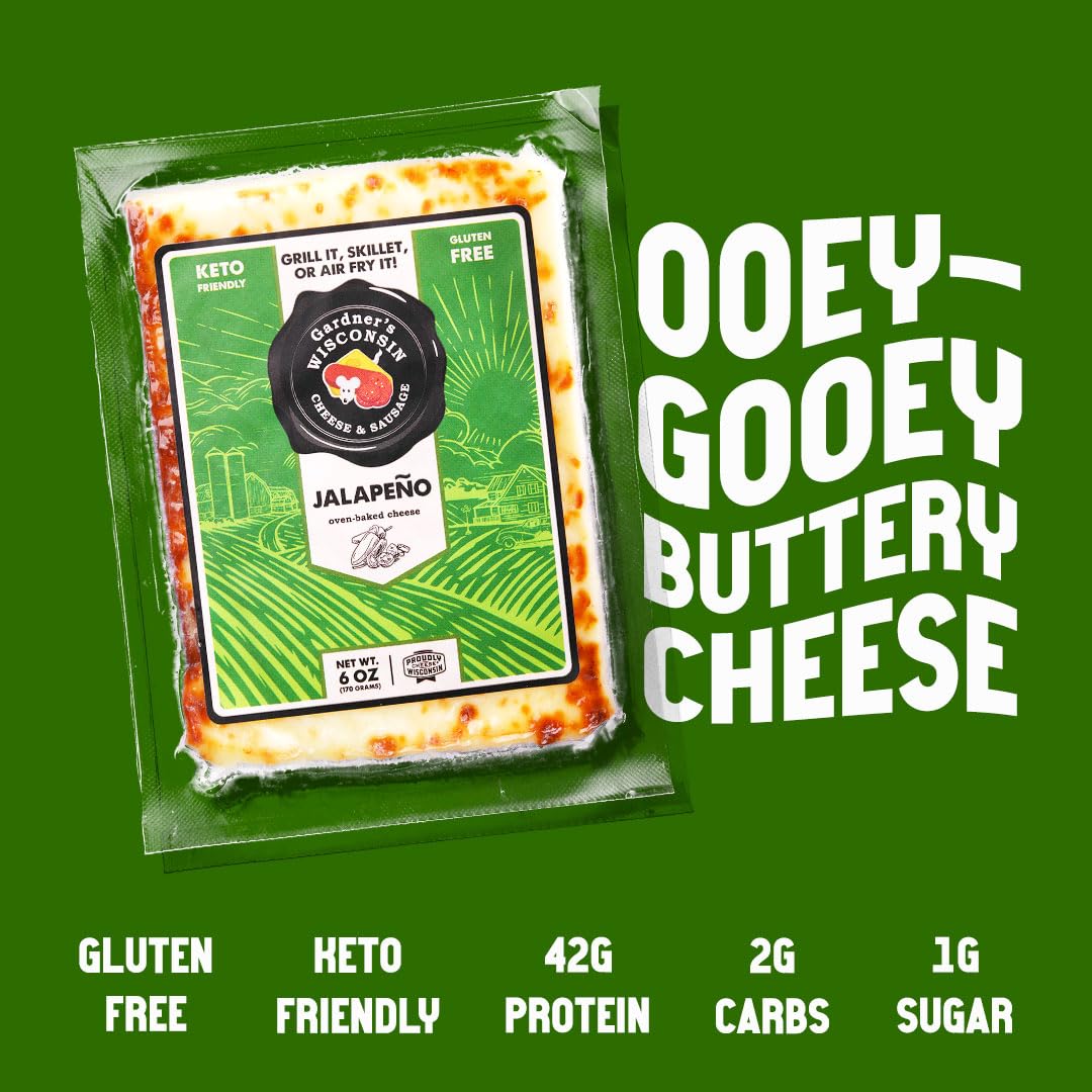 Gardner s Wisconsin Cheese and Sausage, 4 Pack of Oven Baked Cheese, Jalapeno Flavor (6 Ounces Per Block) - Artisan Cheese Made