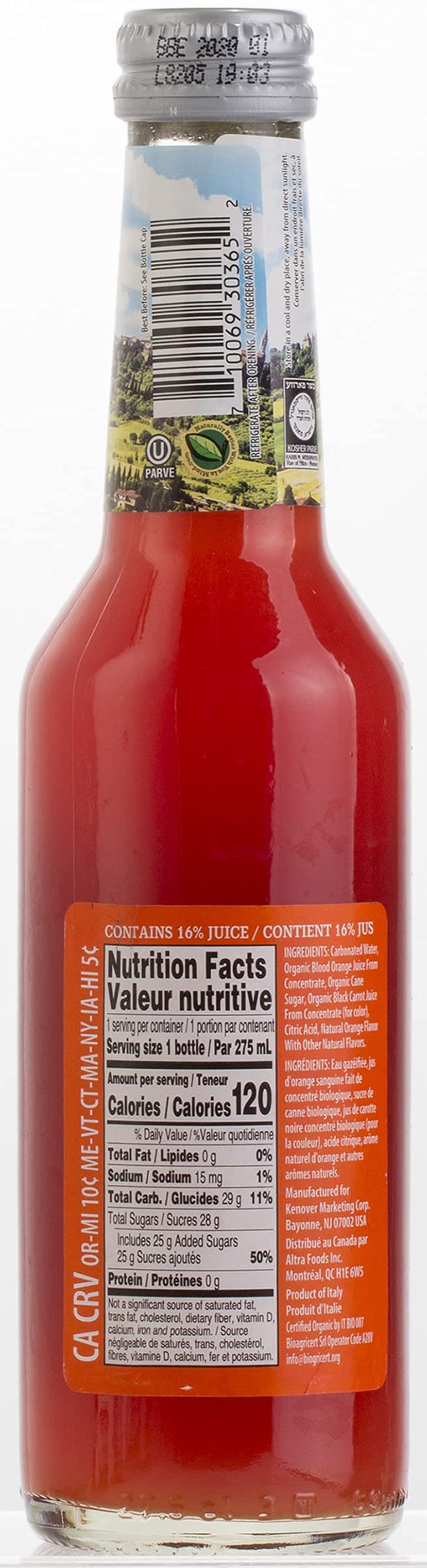 Tuscanini Organic Blood Orange Soda, 6 Pack, 16% Real Juice, No Artificial Flavors, 9.3 Fl Oz Each
