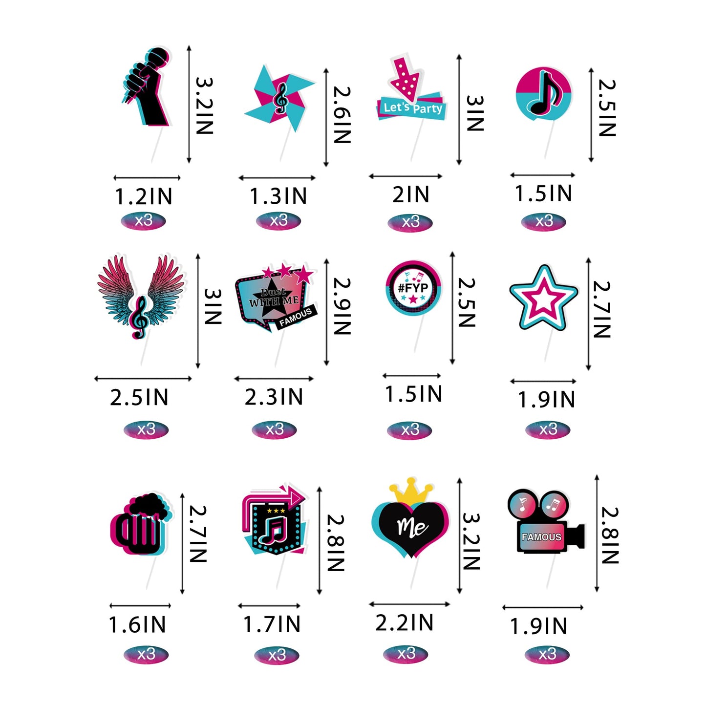 Music Cupcake Toppers 36Pcs For Girl Birthday Party Cake Decorations Popular Music Tik Theme Party Supplies Dessert Cake Toppers
