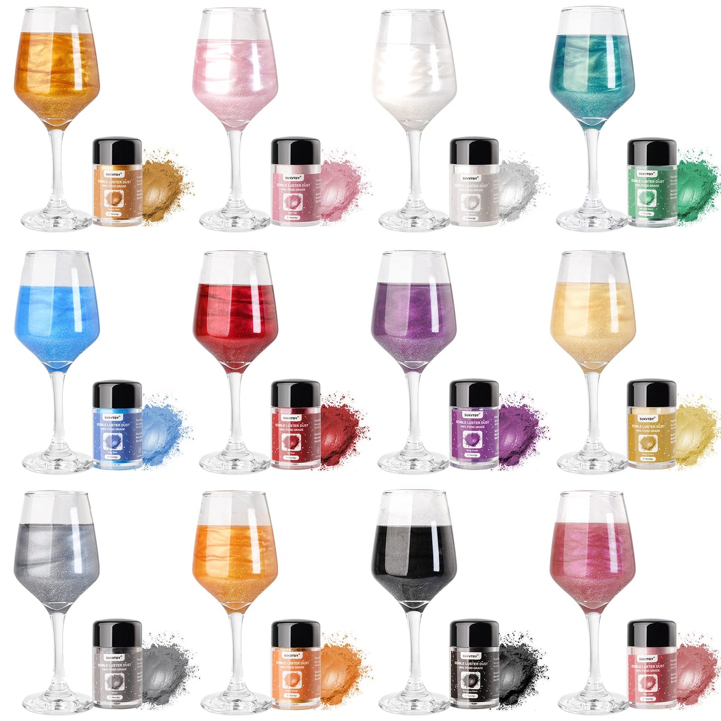 Edible Glitter Set, 12 Colors x 5g Food Grade Shimmer Luster Dust Edible, Food Glitter for Drinks Cake Decorating Cocktails Cook