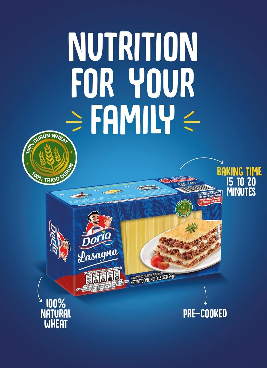 Doria Lasagna 16 oz Pasta Made with Durum Wheat Semolina (Pack of 3)