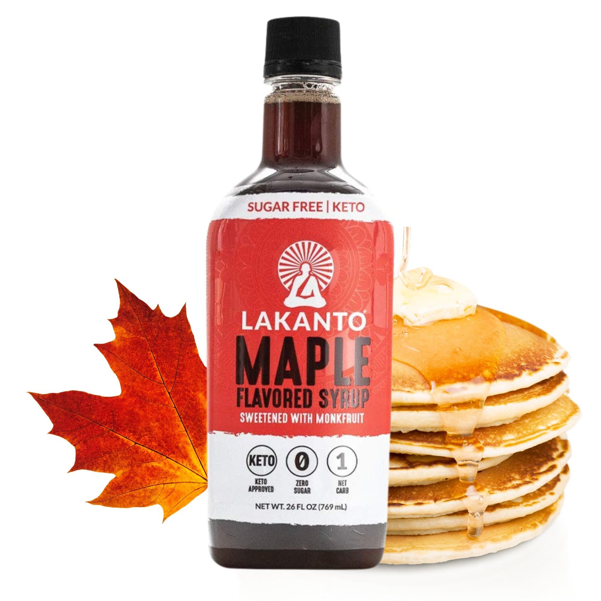 Lakanto Sugar Free Maple Syrup - Monk Fruit Sweetener  Keto Diet Friendly  Vegan  1g Net Carbs  Pancakes  Waffles  Oatmeal  Coffee  Tea  Granola  Frosting  Marinade  Dressing (26 fl oz)