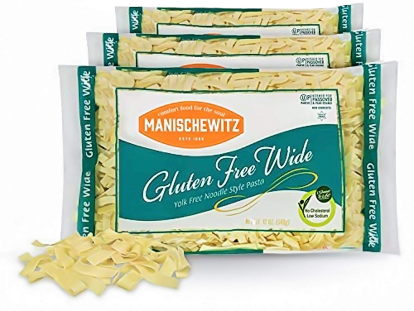 Manischewitz Gluten Free Wide Egg Noodles (3 Pack) Yolk Free, Kosher For Passover And All Year Round Use