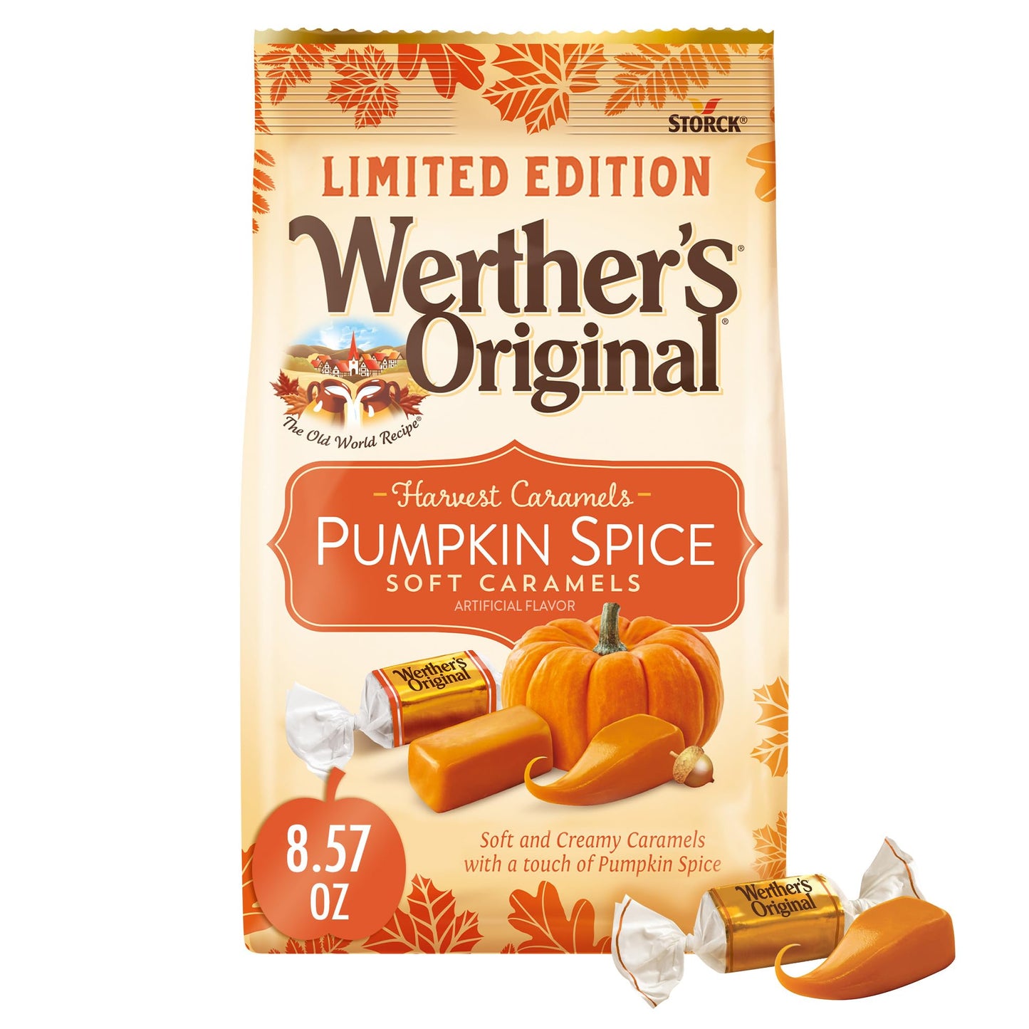 Werthersoriginal Pumpkin Spice Flavored Soft Caramels - (2 Pack) Thanksgiving Soft And Creamy Harvest Caramels For Snacks, Party