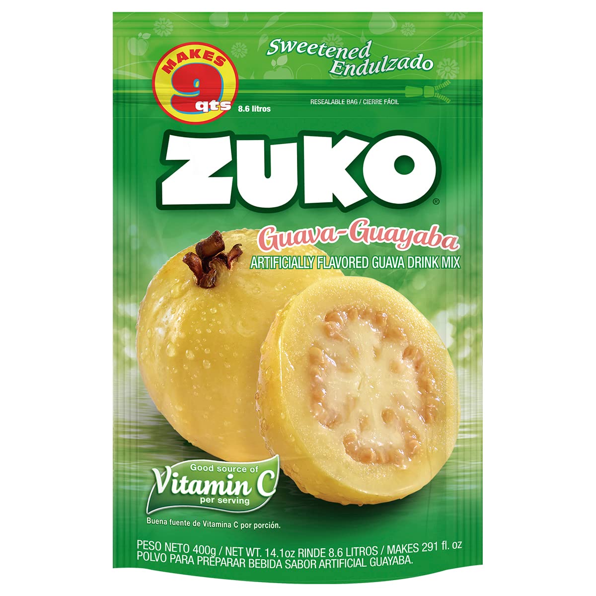 Zuko Guava Instant Powder Drink | Family Pack | No Sugar Needed | Vitamin C | 14.1 Ounce (Pack of 6)