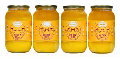 SWARNAMRIT A2 Desi Gir Cow Ghee Vedic Bilona Method Glass Jar Packaging (1 Litre X 4)