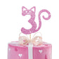 MINUET MINUTE Cat Three Cake Topper - Pink Glitter, Birthday Party Supplies for 3-Year-Old Girl