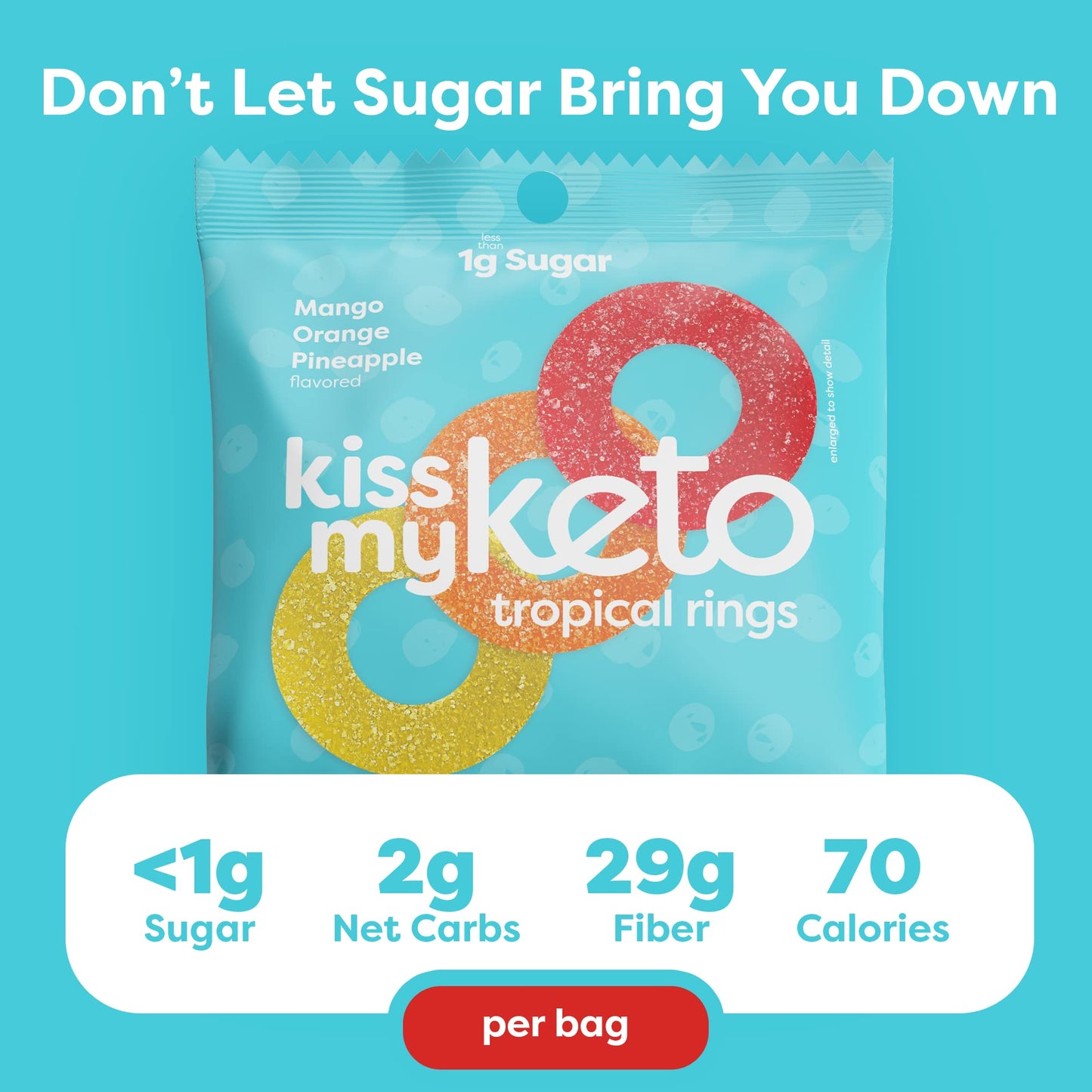 Kiss My Keto Gummies – Low Carb Vegan Candy Gummy Rings, Pack of 6, Orange, Model KM387