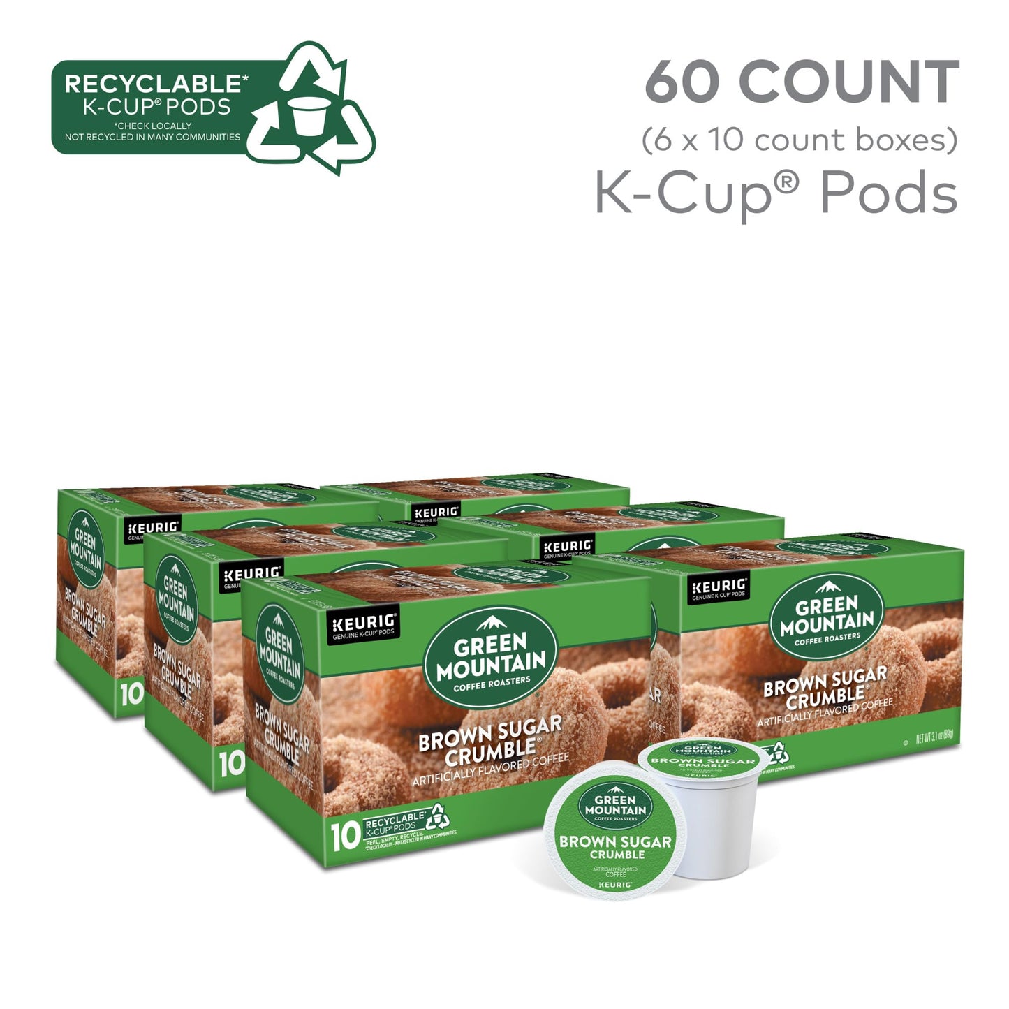 Green Mountain Coffee Roasters Brown Sugar Crumble Keurig Single-Serve K-Cup Pods, Medium Roast Coffee, 60 Count (6 Packs Of 10)