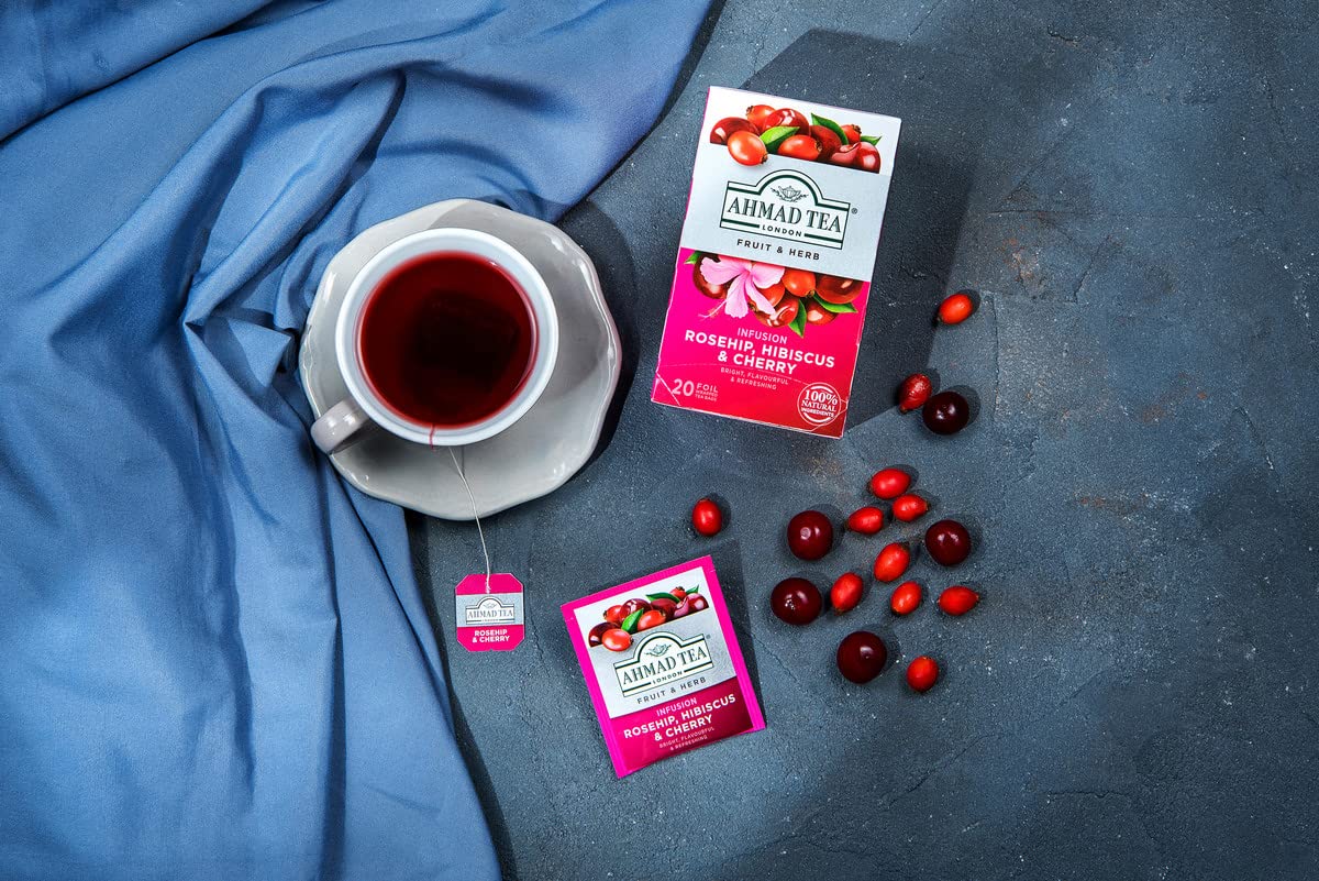Ahmad Tea Herbal Tea, Rosehip, Hibiscus, & Cherry, 20 Ct (Pack Of 1) - Decaffeinated & Sugar-Free