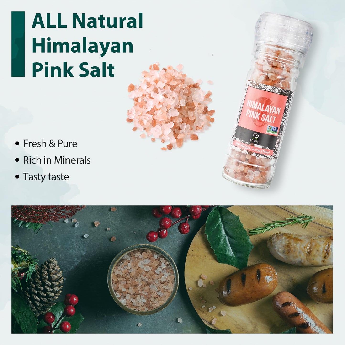 Soeos Spice Seasoning Set Of 2, 3.5Oz(150G), With Integrated Grinders, Salt And Pepper Grinder Set, Pure And Fresh Perfect For Bbq Seasoning Gift Set, Grilling Spice, Herb, Spice & Seasoning Gifts