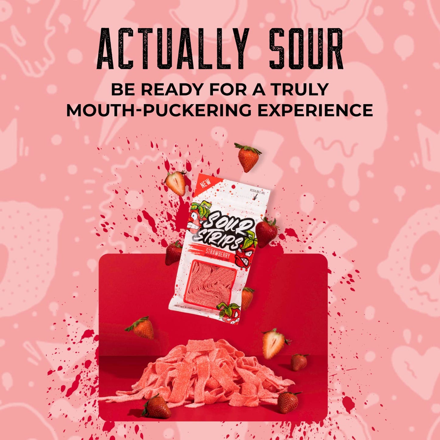 SOUR STRIPS Watermelon Sour Candy Strips | Vegan Friendly | 3.7 oz Pack of 2 | Red