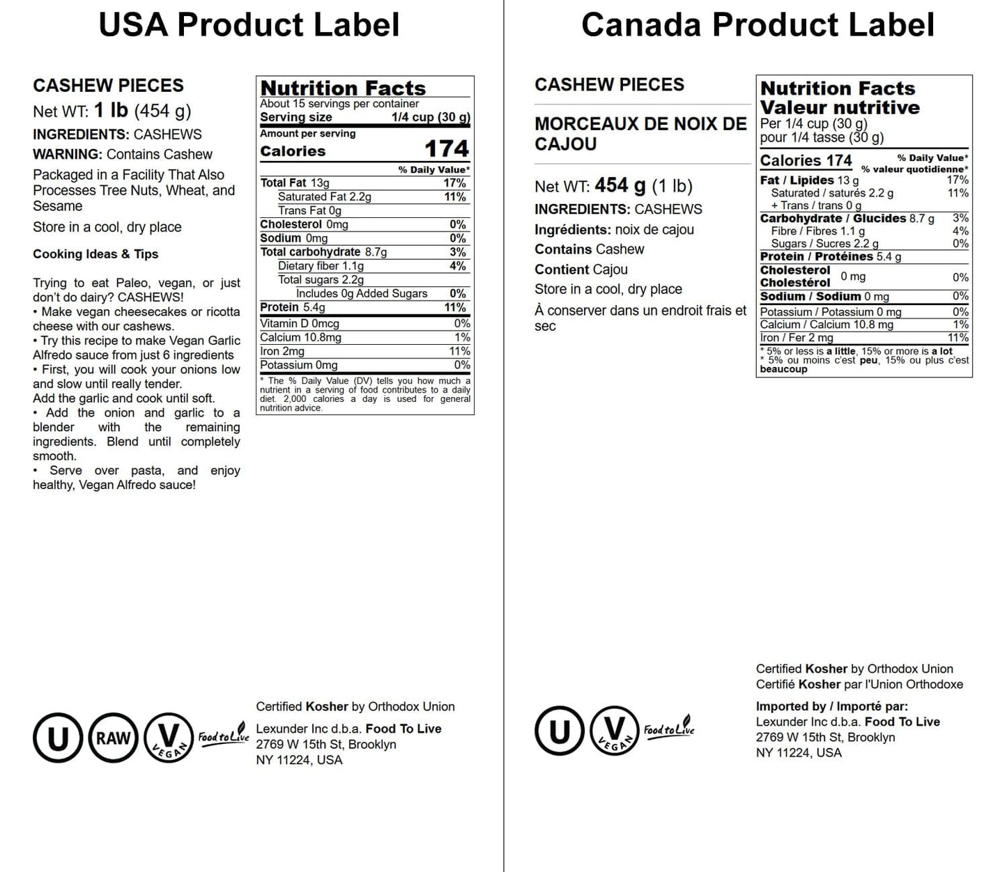 Food To Live Cashew Pieces, 1 Pound - Kosher, Raw, Vegan, Paleo Friendly, Unsalted, Unroasted, Bulk, Rich In Selenium, Zinc, Mag