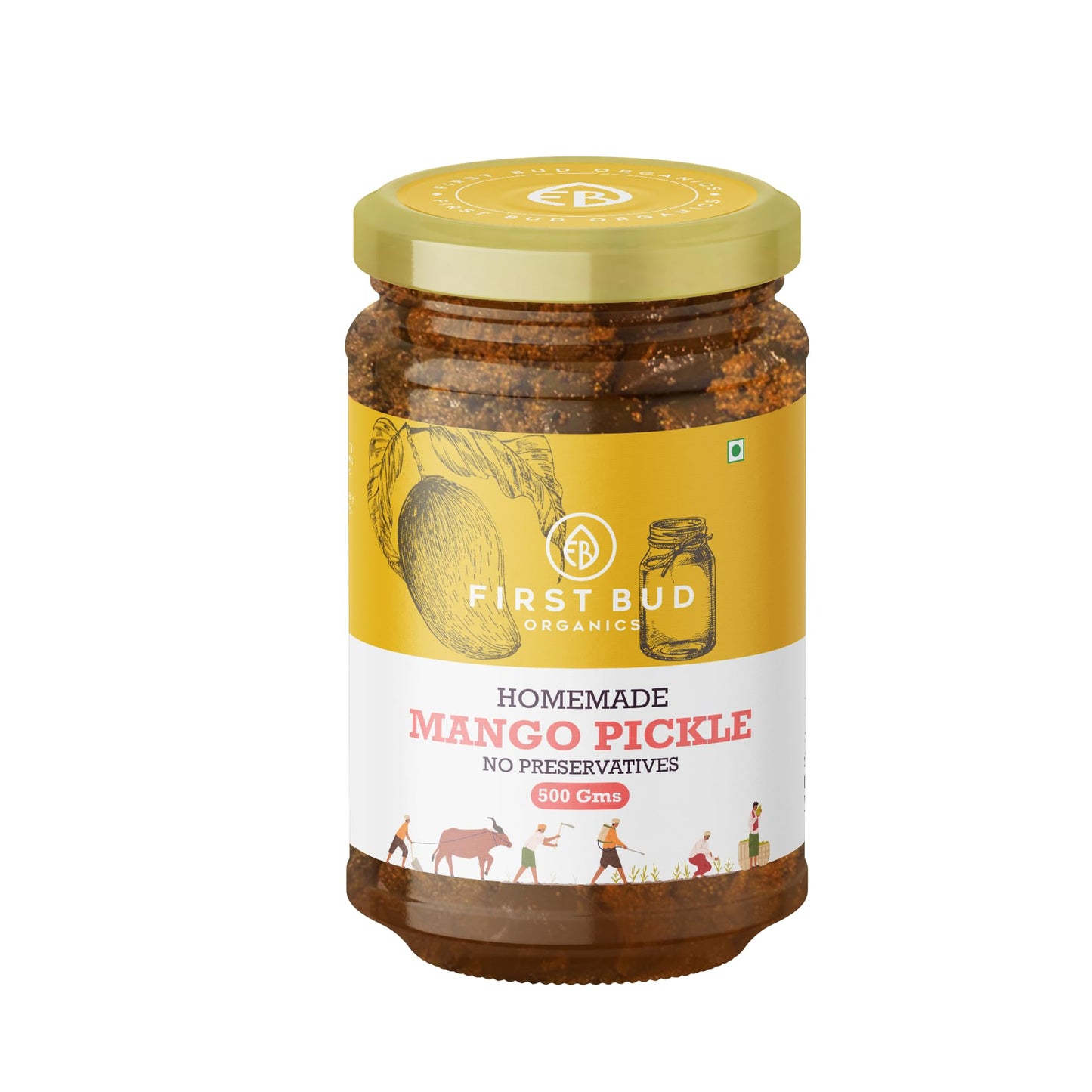 First Bud Organics Homemade Mango Pickle - 500Gm | Authentic Indian Taste & Secret Rajashtani Receipe | Dry & Spicy Mango Pickle