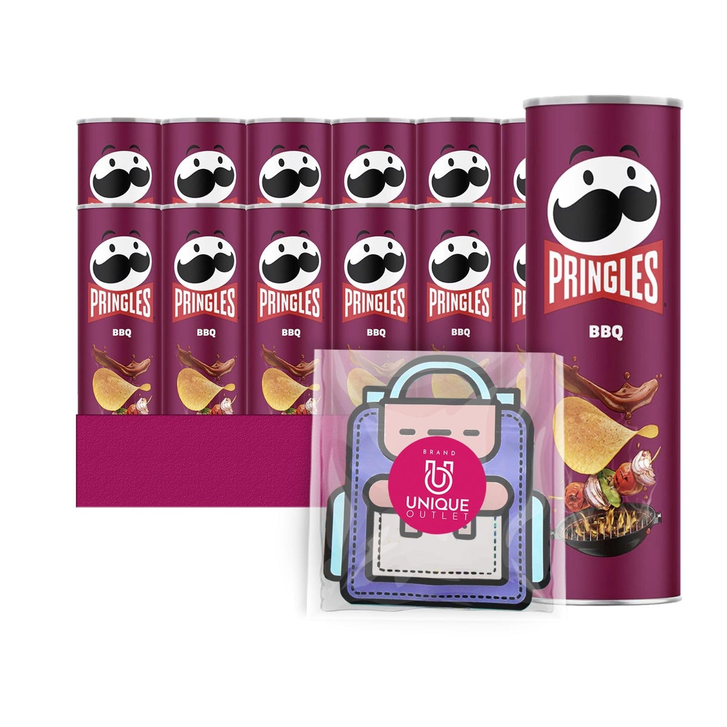 Pringles 12- Count of Bbq Potato Crisps Chips, On-The-Go Lunch Snack 5.5 oz Can + 1 Freebie by Unique Outlet