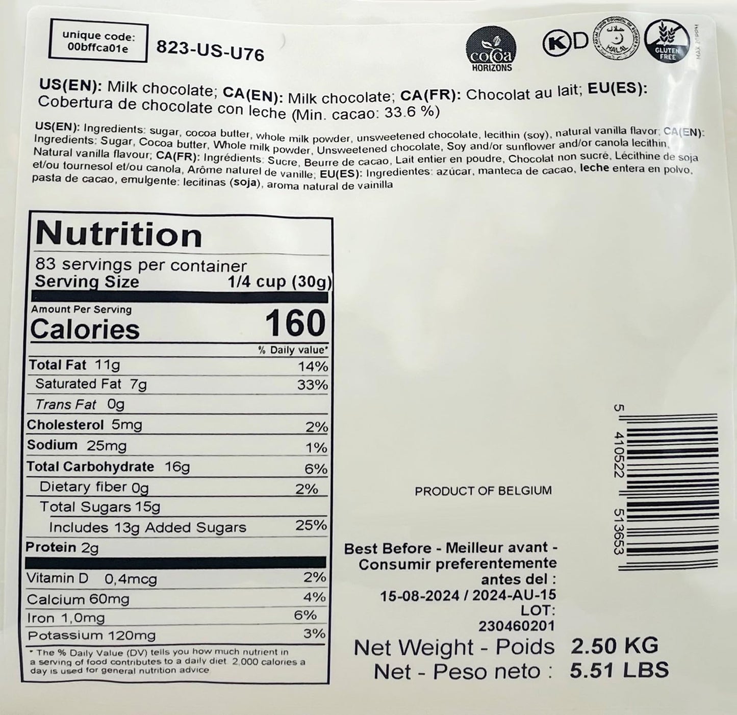 Callebaut Belgian Chocolate Callets | 2 Pack of 5.51 Bags (2.5KG) (Milk Chocolate/White Chocolate)