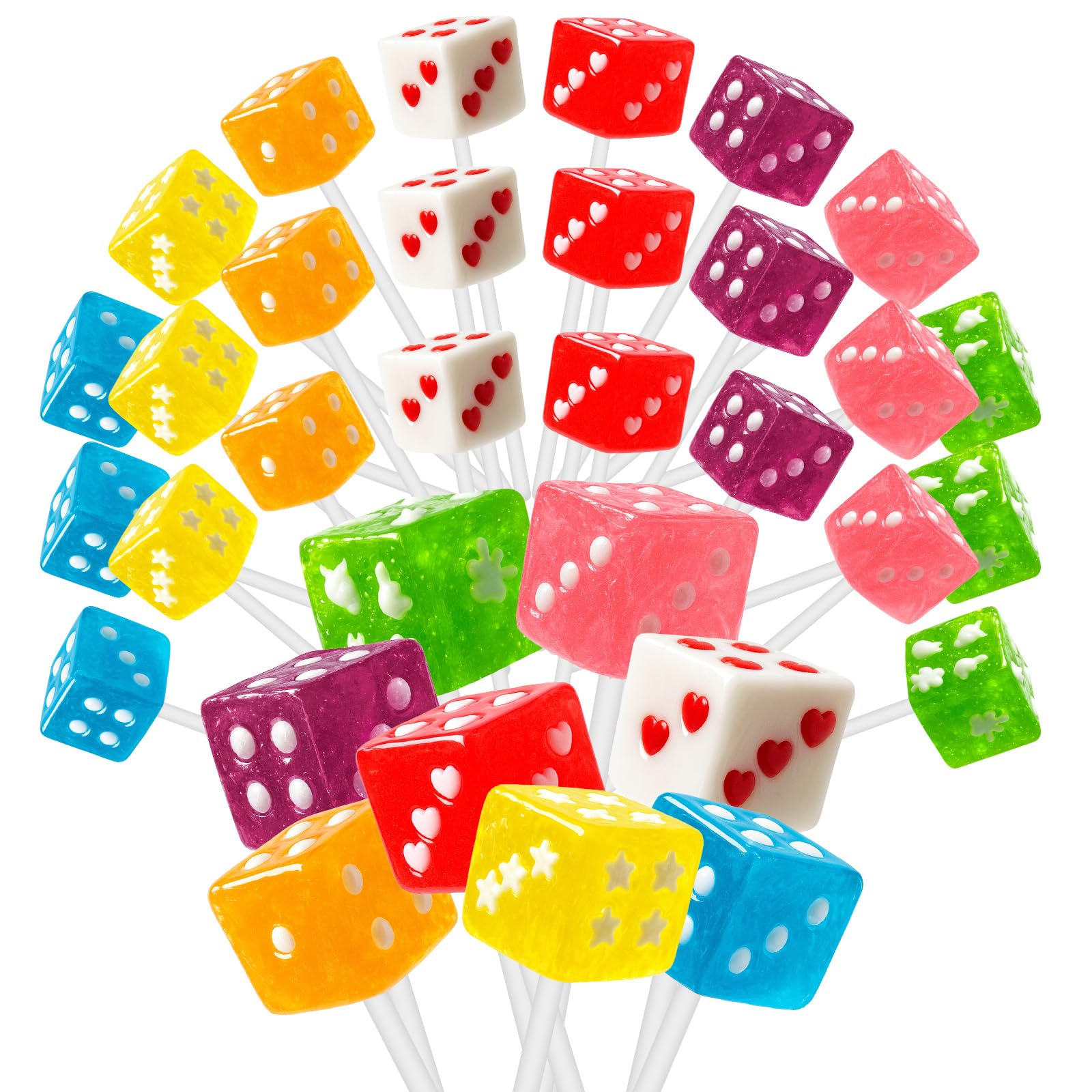 Zofia Sweet Gaming Place Themed Candy Lollipops With 8 Colors 24 Pack  8 Flavors Dice Lollipop Candies Suckers Individually Wrapped In Bulk  Old Fashioned Square Cube Dice Pops For Bunco Party