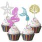 28 Pcs Glitter Mermaid Cupcake Toppers Mermaid Theme Birthday Party Supplies Under The Sea Party Favors Mermaid Starfish Shell M