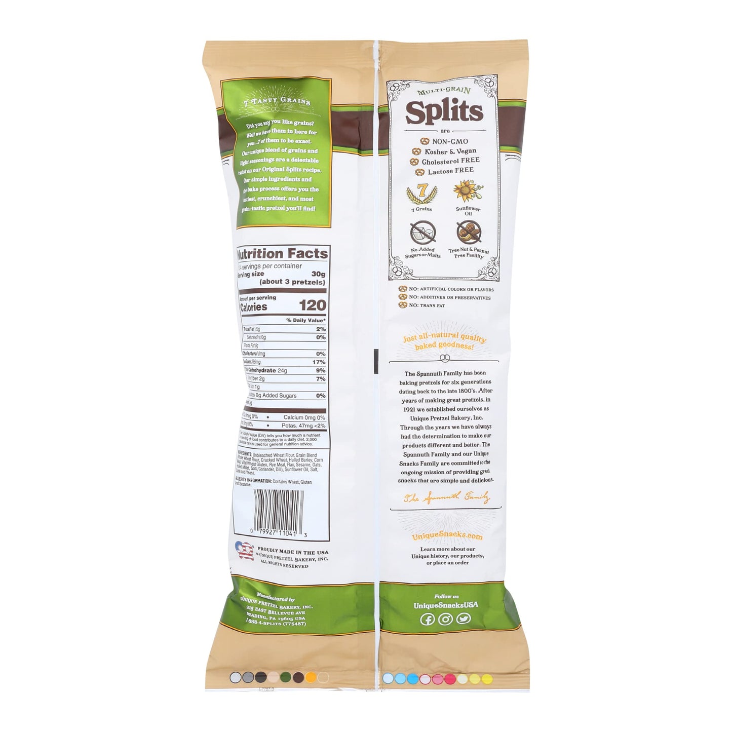 Unique Snacks Multi-Grain Splits Pretzel, Delicious Homestyle Baked Snack Bag, Vegan, OU Kosher, and Non-GMO Food, No Artificial