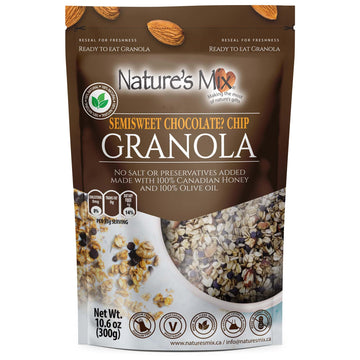 NatureS Mix - Chocolate Chip Granola - Almonds  Chocolate Chips  And Canadian Honey - Dairy And Soy Free - No Added Sugar Or Preservatives - Small