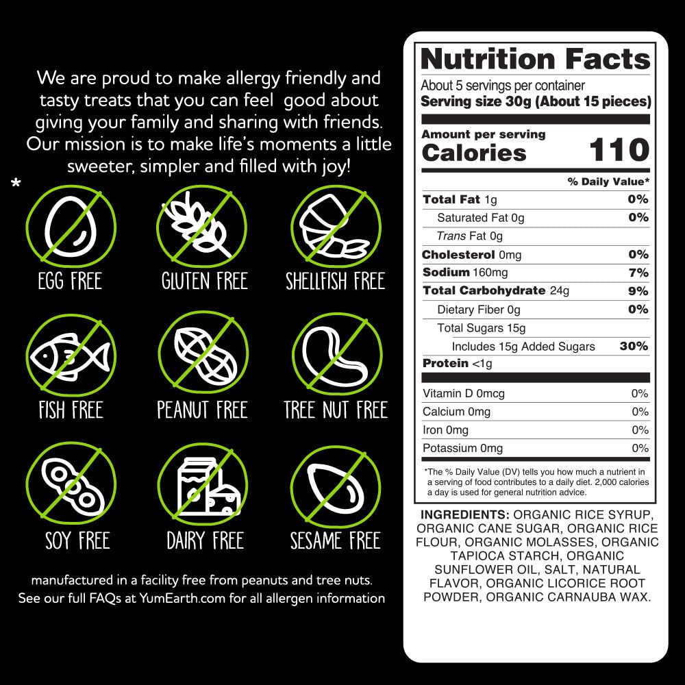YumEarth Organic Gluten Free Black Licorice Snack Packs, 5 Ounce (Pack of 6) - Vegan, Non-GMO, Allergy Friendly, No Artificial Flavors or Dyes
